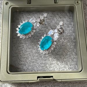 emerald and diamond crystal silver platinum tone earrings bridal prom wedding